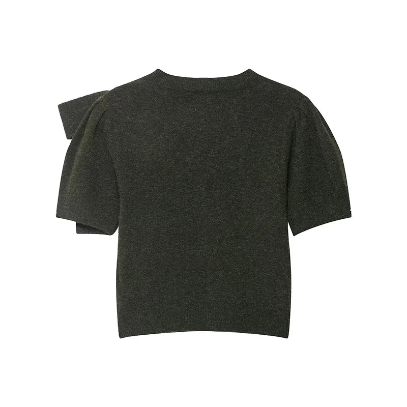Autumn O-Neck Short Sleeve Bow Decoration Knitted Tops Women Pullover Elegant  Sweater Female Casual Wear 2025 New