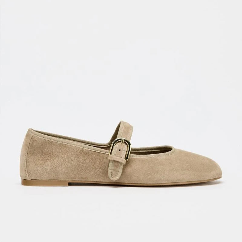 Comfort Faux Suede Ballet Flats Women Round Toe Buckle Shallow Elegant Mary Jane Shoes for Ladies Fashion Designer Casual Shoes