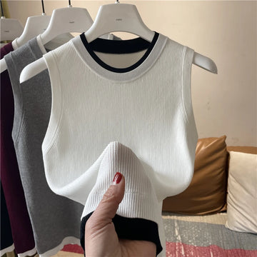 Knitted Women Sweater Vest New Sleeveless O-Neck Black Knit Sweater Vest Women Tops Outerwears Sweaters Sueters De Mujer Q1252