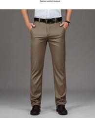 Men's Casual Trousers Business Formal Ice Silk Pants Summer Thin Straight-leg Loose-fit Pants For Middle-aged Men