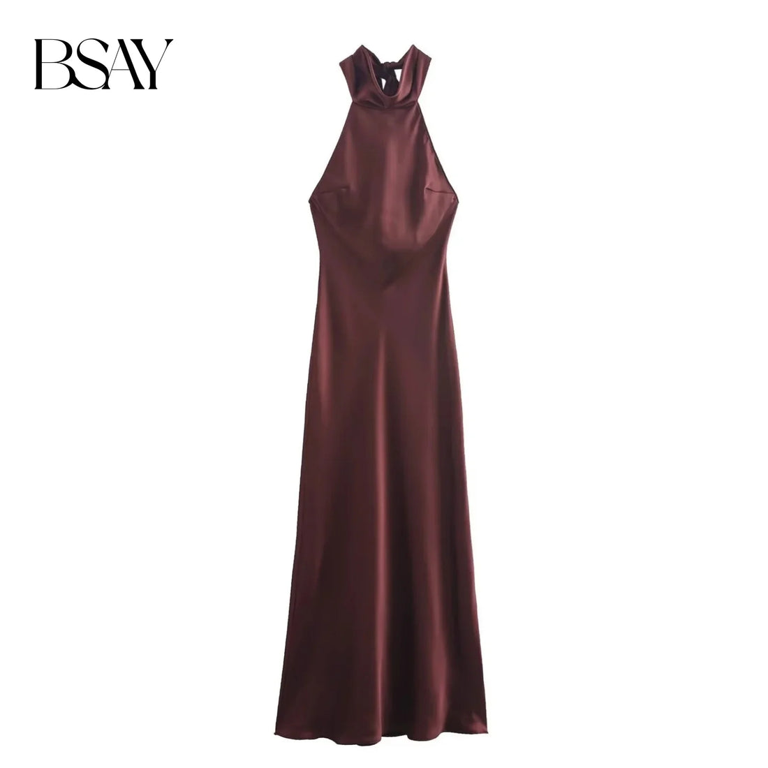 BSAY Dress for Women Fashion 2024 Autumn New Bow Sexy Backless French Elegant Halter Neck Satin Texture Midi Dresses