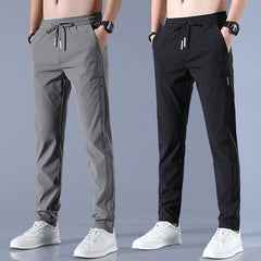 Straight tube ice silk pants for men's business trend, sagging casual pants, summer thin wide leg pants youngsters