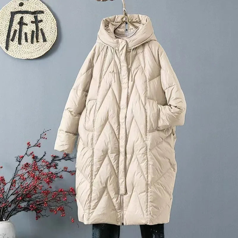 Down Cotton 2025 New Winter Women's Loose and Thick Fitting Hooded Long Over The Knee Cotton Jacket Women Warm Down Cotton Coat