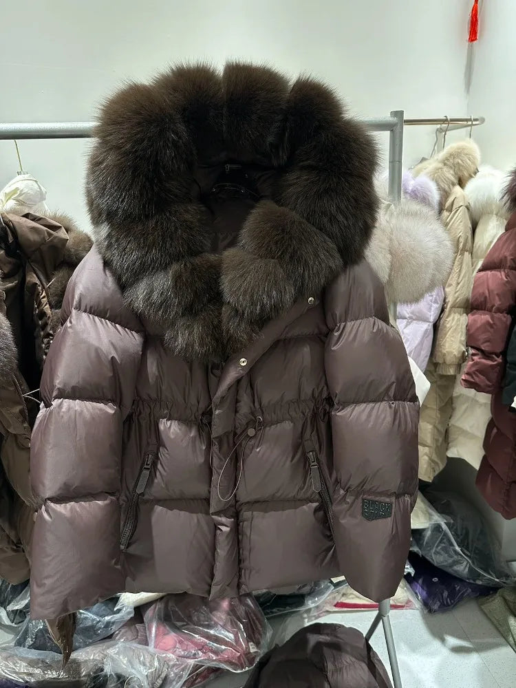 Down Jacket Women 2025 Fashion Winter Duck Down Coat Natural Fox Raccoon Fur Collar Parkas Luxury Warm Puffer Jackets Real Fur
