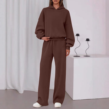 Sports Style Loose Suit Autumn Winter Versatile Women's Long-sleeved Pullover Sweatshirt Sports Wide-leg Trousers Two-piece Set