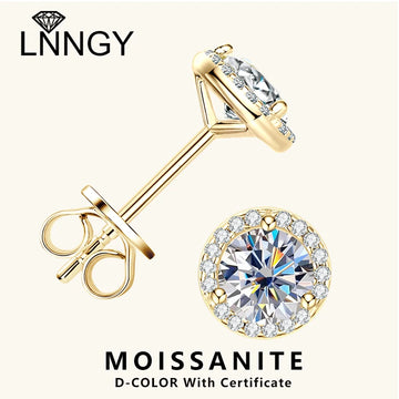 Lnngy Sparkling 5MM 6.5MM 8MM Certified Moissanite Earrings 925 Sterling Silver Round Stud Earring 2025 New Women Jewelry Gift