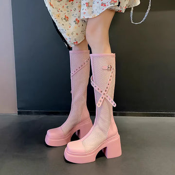 High Appearance Level Thick Bottom Thin Mesh Temperament Foreign Style Comfortable Non-slip Breathable Fashion Boots for Women