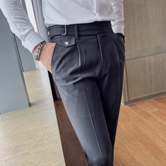 British Style Solid High Waist Suit Pant Men Business Formal Wear Trousers 2022 Slim Casual Office Suit Pants