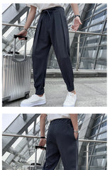 2023 Summer Elastic Waist Drape Suit Pants Men Business Office Casual Pants Male Fashion Loose Social Party Formal Trousers