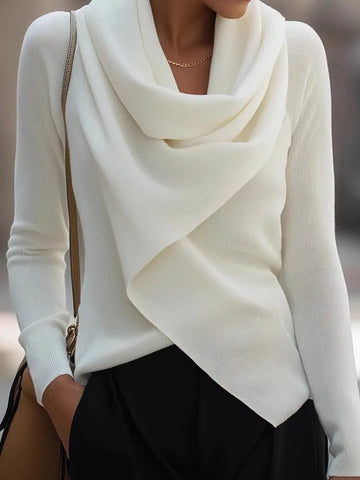 Women Knit White Sweater Fashion Long Sleeve Pile Collar Pullover Sweaters Tops For Female Chic Streetwear Holiday Clothes New