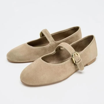 Comfort Faux Suede Ballet Flats Women Round Toe Buckle Shallow Elegant Mary Jane Shoes for Ladies Fashion Designer Casual Shoes
