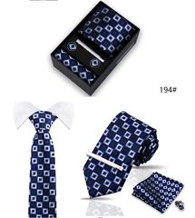 Tie For Men Tie Clips Set Silk Necktie Man Wedding Blouses Dress Cufflinks Gift Box Pocket Square Clip Business Skinny Gravetas