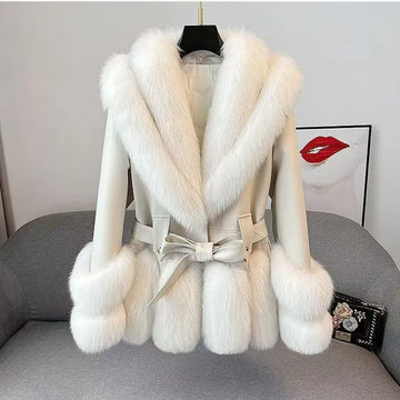 2026 Winter New Fashion Imitation Fox Fur Short Young Coat Fashion Temperament Motorcycle Style Fur Coats Warm Female Parkas