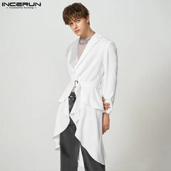 INCERUN Tops 2023 American Style Handsome Men Fashion Flash Splicing Swallowtail Blazer Casual Party Male Long Sleeve Suit S-5XL