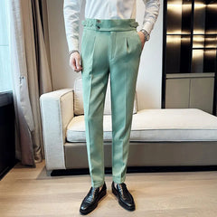 High Waisted Suit Pants for Men 2024 New Solid Color Formal Pantalones Hombre Casual Slim Fit Dress Pants Trousers Men Clothing