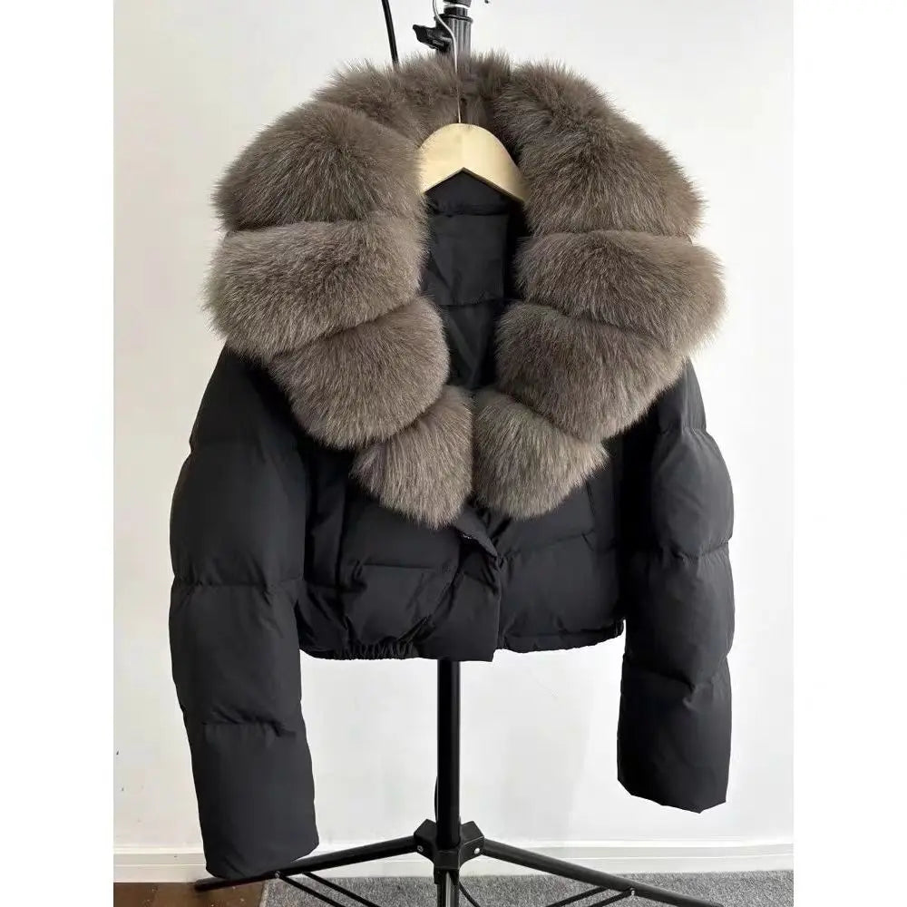 90% White Duck Down Jacket Fur Short Puffer Coat Big Natural Fox Fur Coat Women Autumn Winter Female Parkas