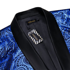 Men's Royal Blue Yellow Blazer Coat Business Slim Fit Single Button Paisley Suit Jacket for Business Party Wedding Prom