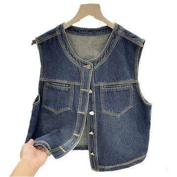 2025 New Spring Autumn Casual V-Neck Vest Women Fashion Vintage Temperament Sleeveless Jacket Coat Ladies Loose Waistcoat T1112
