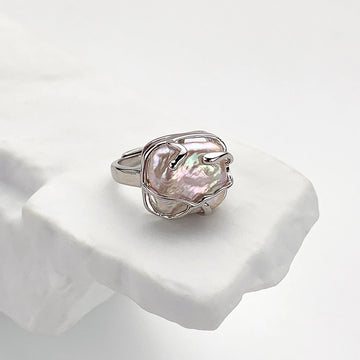 Baroque Natural Freshwater Pearl Ring Square Bead European Retro Palace Style Charming Women Jewelry Accessories Daily Gifts