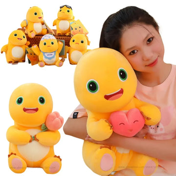 Soft Cute Nailong Milk Dragon Plush Toy Stuffed Animals Dinosaur with Heart Rose Flower Cuddly Plushie for Kids Birthday Gift