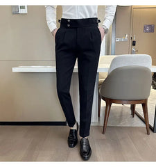 High Waisted Suit Pants for Men 2024 New Solid Color Formal Pantalones Hombre Casual Slim Fit Dress Pants Trousers Men Clothing