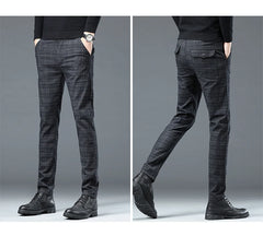 Spring Autumn Korea Business Men Pants Cotton Comfortable Elastic Plaid Casual Fashion Trousers Male Suit Pant