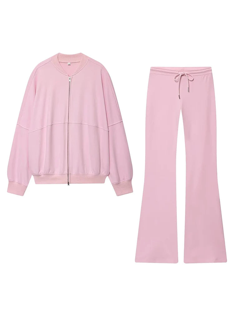 New Women's Zip Up Bomber Jacket and Drawstring Flared Pants Suit Fashion Casual Cozy Daily Sporty Simple Style Sets Autumn