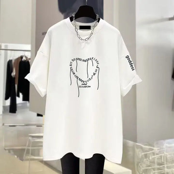 Summer Chic Letter Print Basic T-shirts Women Fashion Casual O-neck Short Sleeve Tees Office Lady Chic Loose Love Tops 45-105Kg