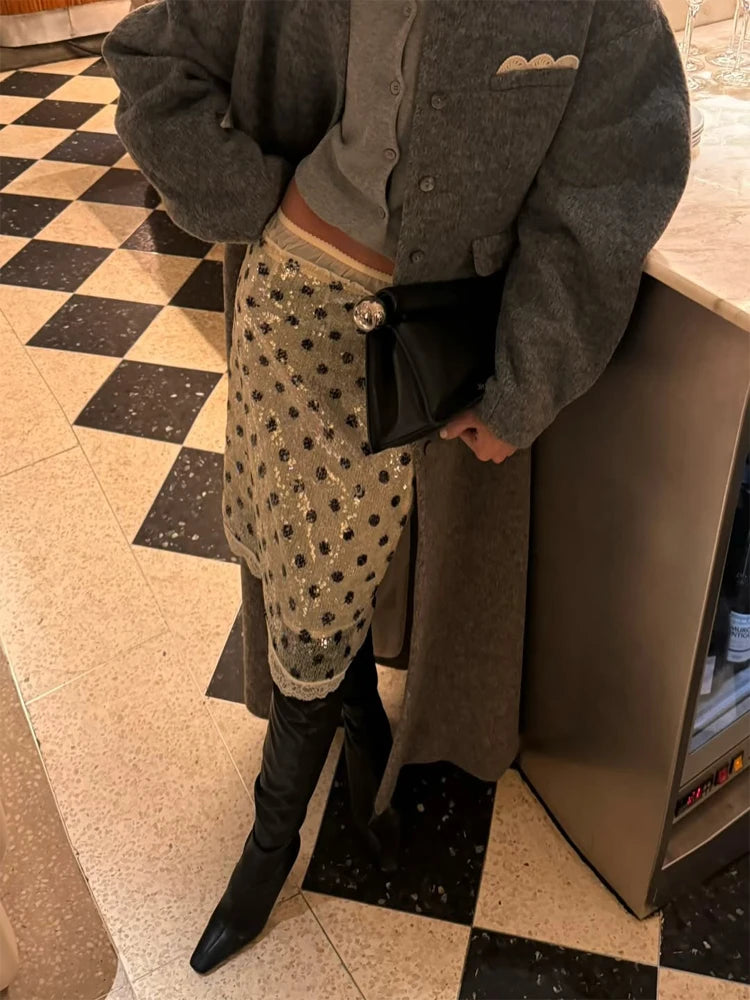 Chic Grey Long Woolen Overcoat Women Casual Single Breasted Wide-shoulder Back Slit Loose Jacket 2026 Commuting Office Wear New