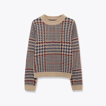 2025 Winter New Women's Clothing Relaxed Style Classic Fashion Color Block Jacquard Round Neck Long Sleeve Knit Sweater