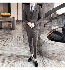 High Quality British Korean Modified Plaid Men (suit + Vest + Trousers) Stylish and Handsome Business Casual Three-piece Suit