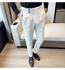 High Waisted Suit Pants for Men 2024 New Solid Color Formal Pantalones Hombre Casual Slim Fit Dress Pants Trousers Men Clothing