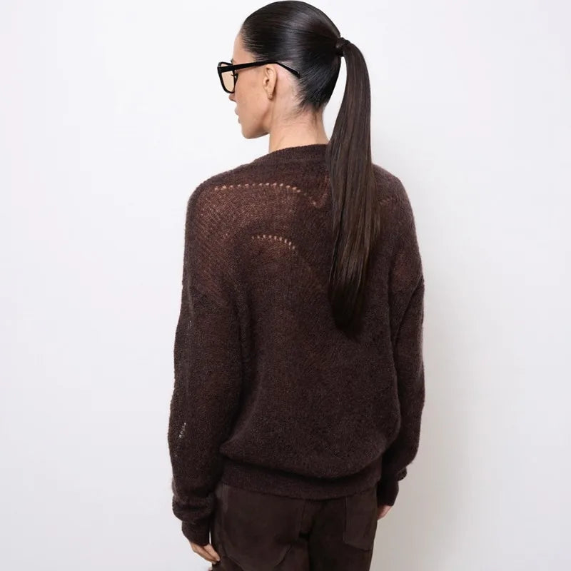 Talenza Women's Thin Sweater Fashion Hollow Out See-Through Solid Casual Pullover Autumn New Streetwear Commuter Female Sweater