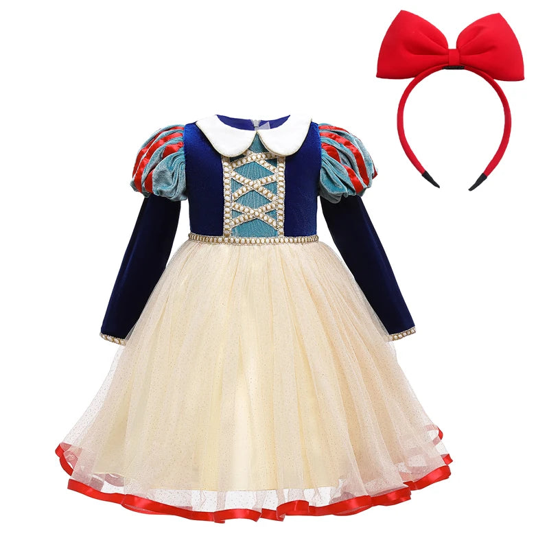 Snow White Dress Princess Cosplay Elsa Velvet Costume Girls Birthday Party Formal for Kids Long Sleeve Baby Girl Sequin Dresses
