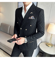 (Jacket+Pants) 2 Pieces Blue Apricot Business Party Men Suits Double Breasted Formal Style Custom Made Wedding Groom Tuxedos