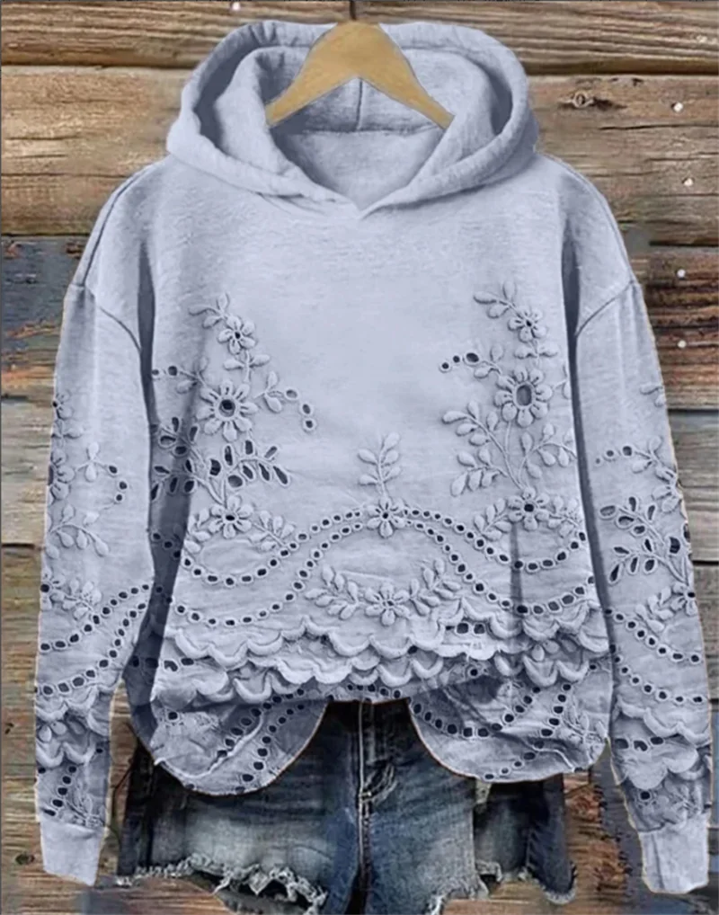 Flower hollow pattern 3D printed fashion women's hoodie casual women's Y2K top clothing pullover autumn loose women's sportswear