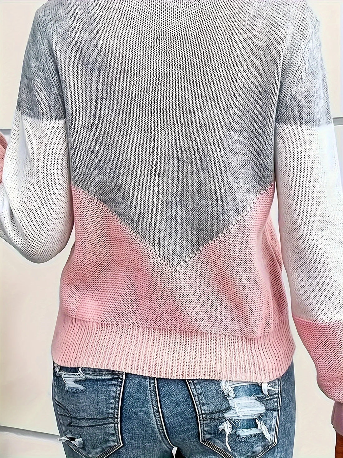 Women's V Neck Crochet Cotton Blended Large Daily Weekend Casual Long-Sleeved Pure Color Pullover Sweater