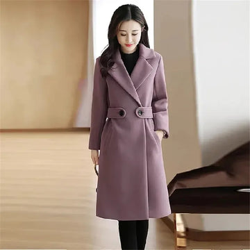 Autumn Winter New Fashion Faux Woolen Coat Women Clothes Casual Mid-Length Long Sleeves Wool Jacket Ladies Loose Overcoat T1557