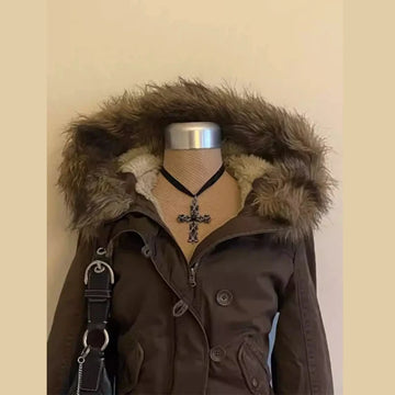 Autumn And Winter New Fashion Casual Fur Collar Jacket Female Y2K High Street Popular Padded Velvet Cotton-padded Jacket Coat