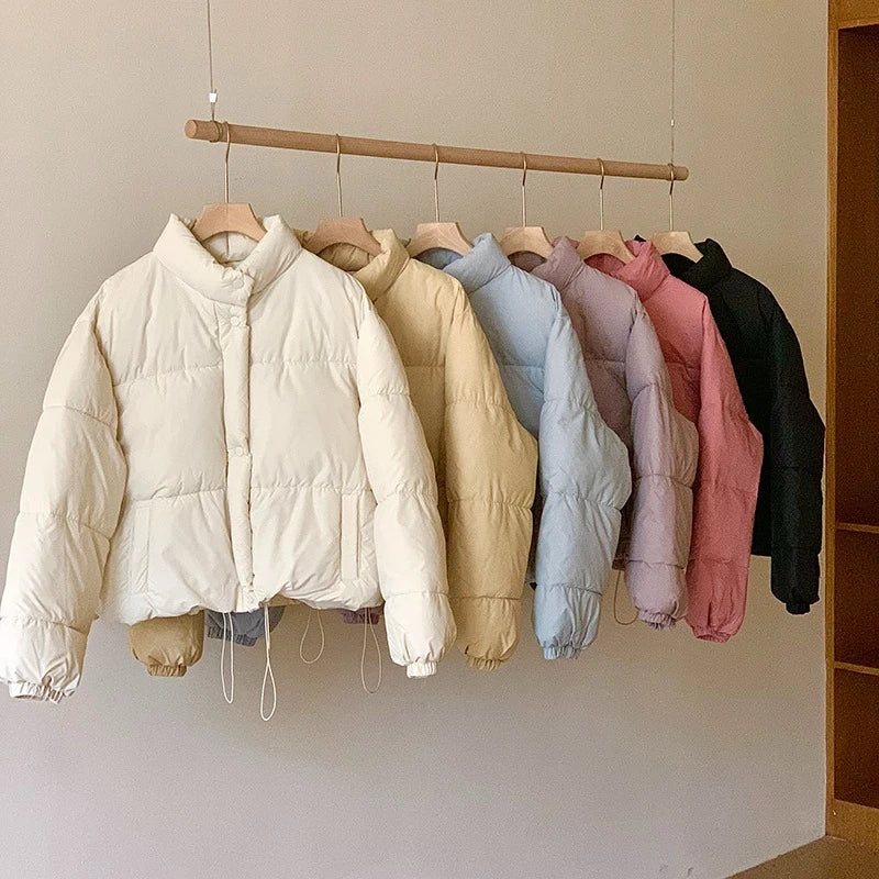 Winter Thickened Cotton Jacket Women Short Style Bread Warm Coat Korean Student Stand Collar Loose Long Sleeve Casual Outerwear