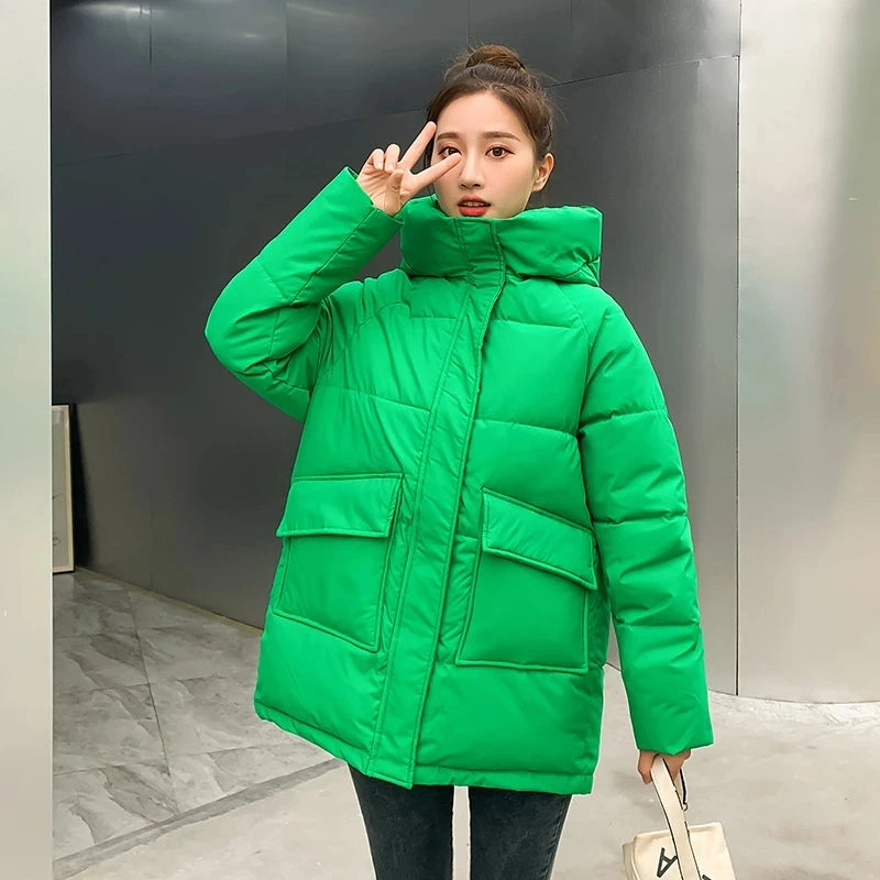 2025 Winter New Women Down Padded Jacket Winter Jacket Loose Thick Warm Cotton Coat Female Hooded Parkas Coat Long Women Outwear