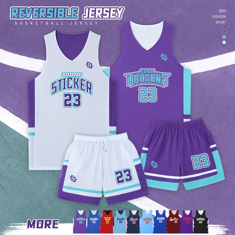 Men's Two-sided Basketball Jersey Sets Quick Dry Basketball Uniform Custom Man Children AdultsBasketball Training