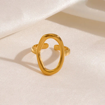 Geometric Oval Ring Stainless Steel Gold Color Trendy Minimalist Open Rings Women Jewelry Birthday Gift Wholesale
