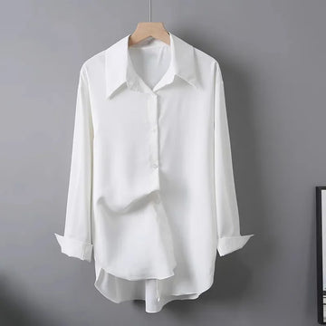 Spring Autumn New Women White Chiffon Long Sleeve Blouse Korean Elegant Casual Office Female Mid-Length Loose Shirt Tops T1177