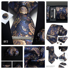 100% Silk Necktie Paisley Floral Mens Tie Top Quality Business Tie Pocket Square Tie Clip Cufflinks Set Classic For Men Gift Box