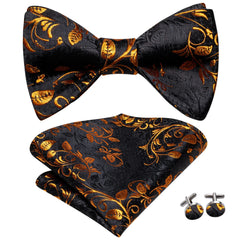 Hi-Tie Jacquard Silk Mens Self Bow Tie Hanky Cufflinks Set Male Butterfly Knot Bowtie Wholesale for Male Wedding Business Gift