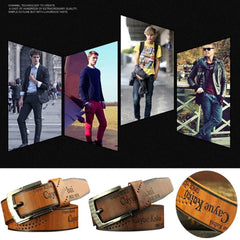 Men's Leather Belt Letter Print Luxury Classic Buckle Business Cowboy Vintage Waistband Alloy Belts