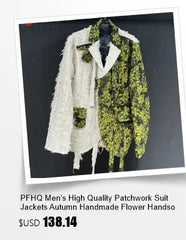 PFHQ Men's Fake 2-piece Patchwork Blazers Handsome Solid Color Single Breasted Worn Out Chain Design Suit Jackets Summer 21Z4541