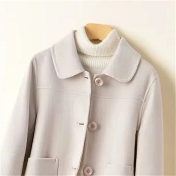 Autumn Winter New High-End Solid Color Woolen Coat Women Fashion Doll Collar Long sleeve Pocket Wool Jacket Female Outwear T1499
