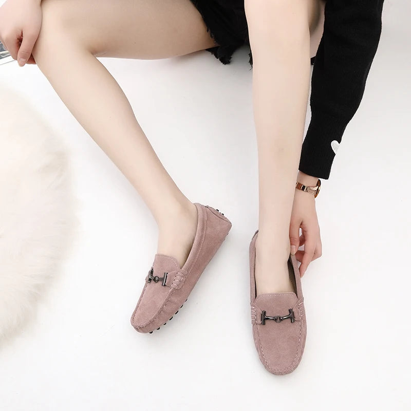 Women Shoes 2026 Genuine Leather Women Flat Shoes Casual Loafers Slip On Women's Flats Shoes Moccasins Lady Driving Shoes